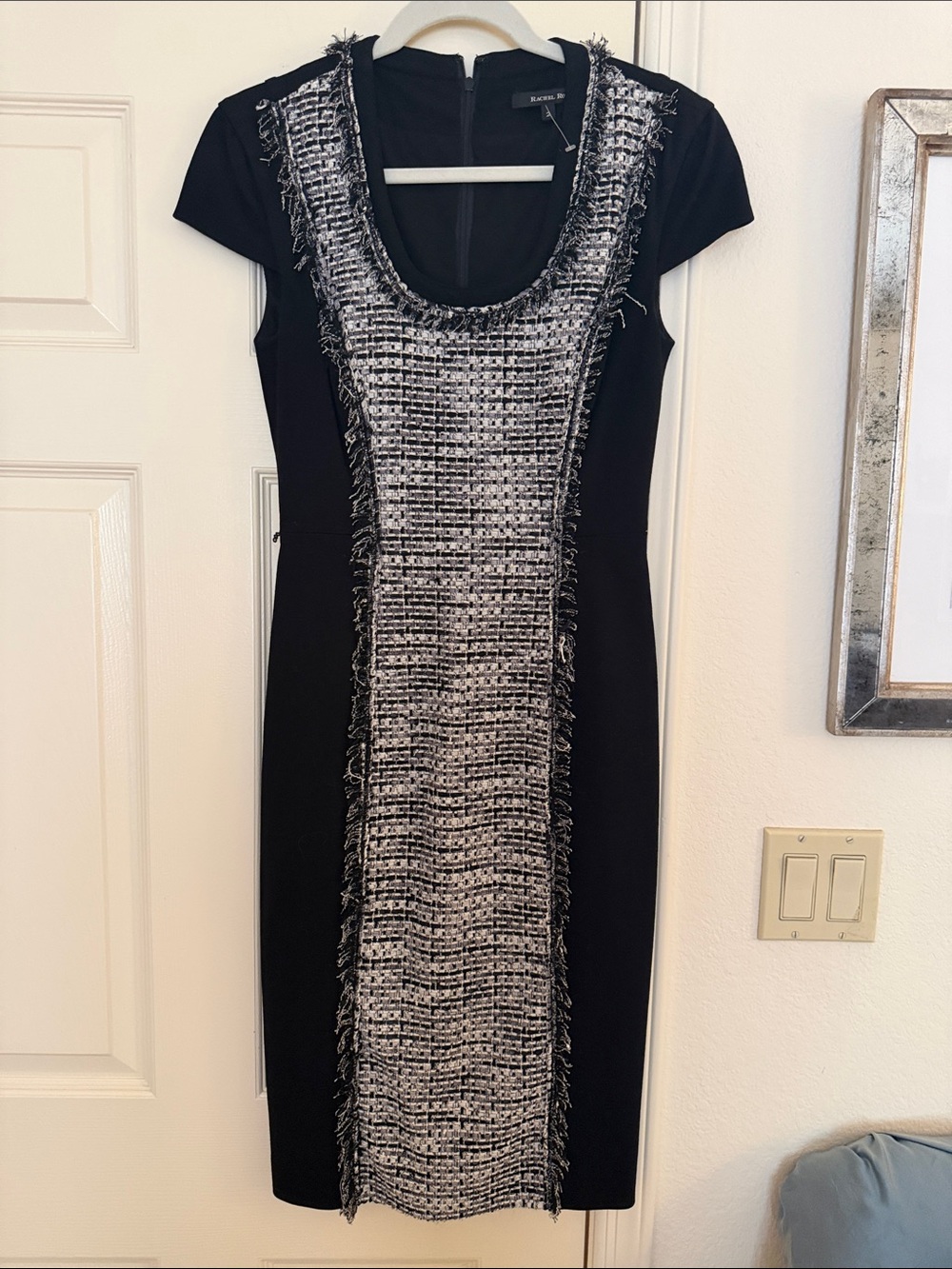 RACHEL Rachel Roy Black and White Tweed-Front Midi Dress